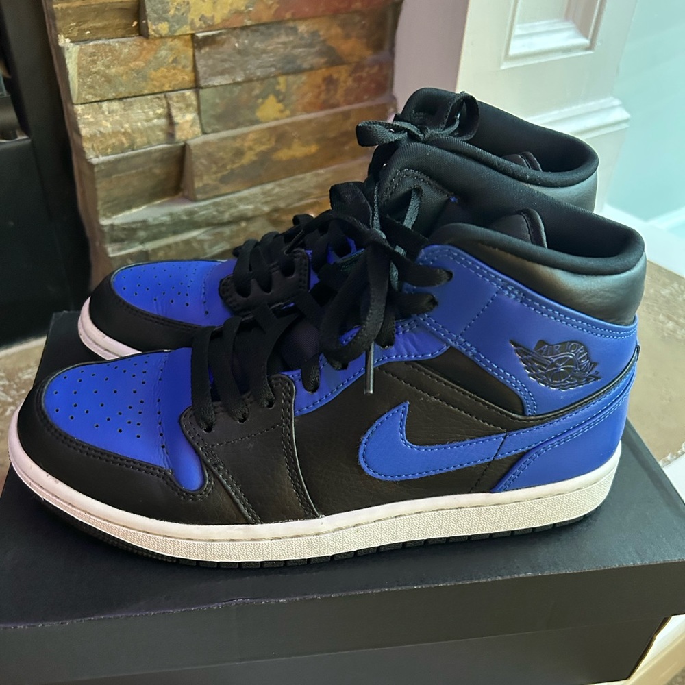 Men’s Air Jordan 1 Mid Black Royal Tumbled Leather